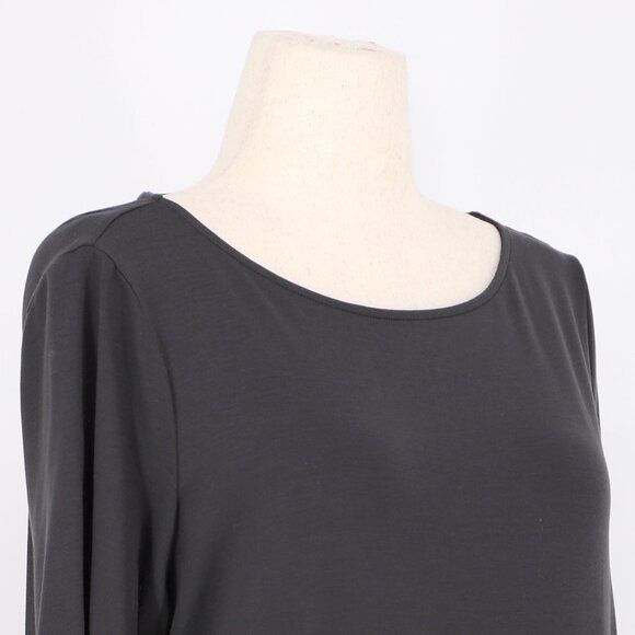 EILEEN FISHER Tencel High-Low Tunic Dress Dark Gray Charcoal Half-Sleeves Size L - Picture 3 of 8